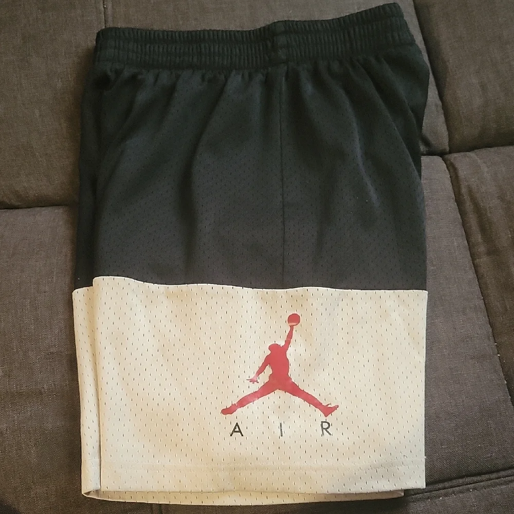 Jordan Black and White Athletic Basketball Shorts with Red Jumpman